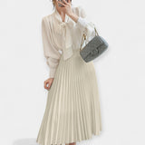 Georgia — Pleated Long Satin Skirt
