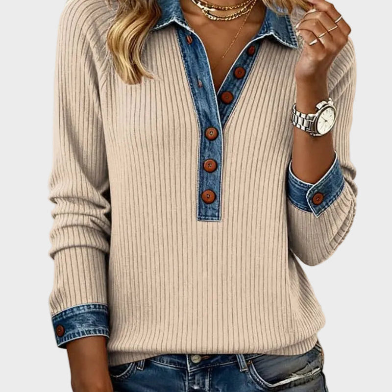 Constance — Woven Long Denim Blouse