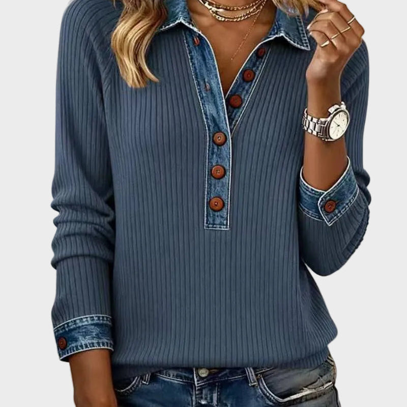 Constance — Woven Long Denim Blouse