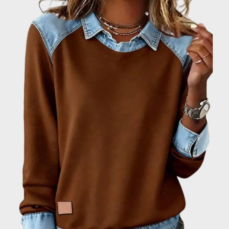 Constance — Woven Long Denim Blouse
