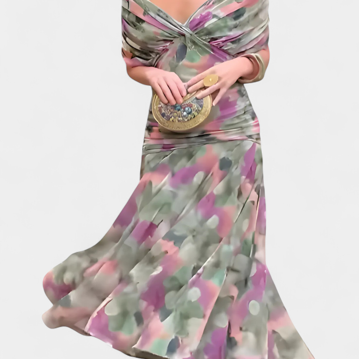 Zara — Floral V-Neck Long Dress
