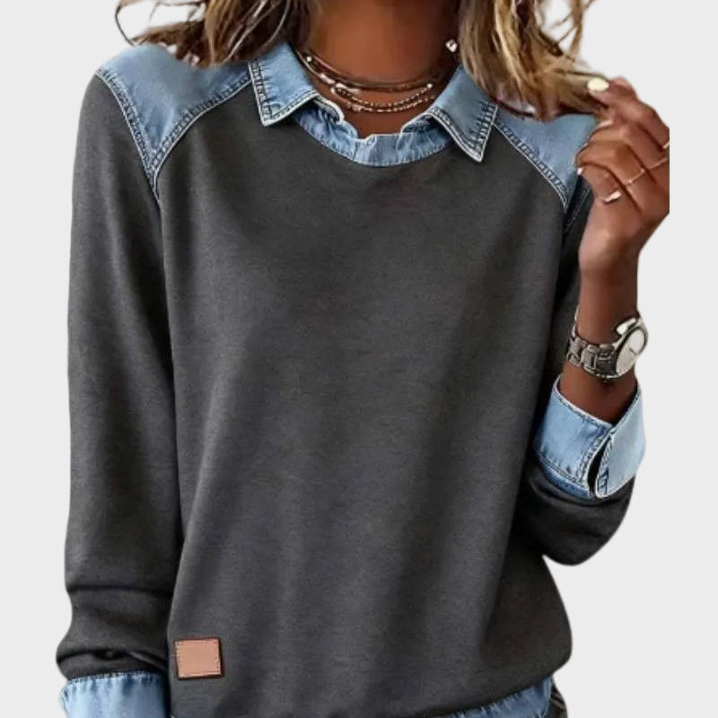 Constance — Woven Long Denim Blouse